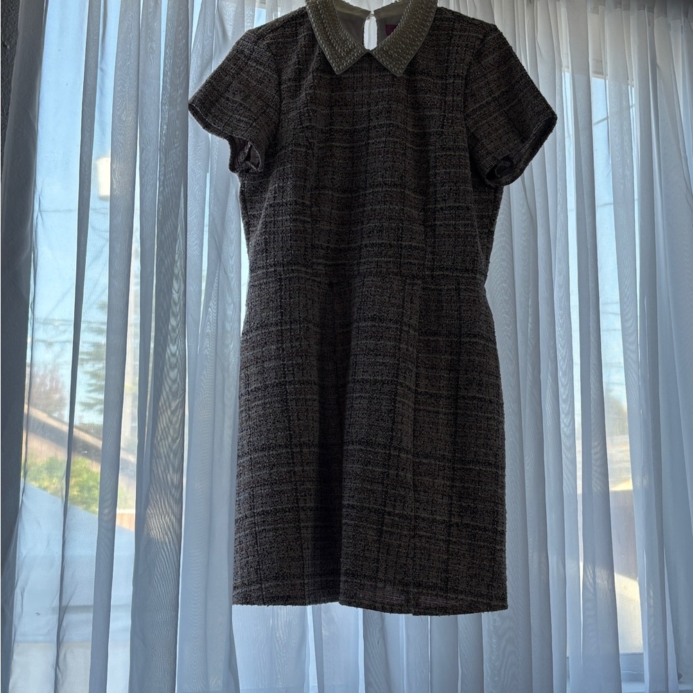 Francesca's Collections Black and White Plaid/tweed Dress with pearl collar